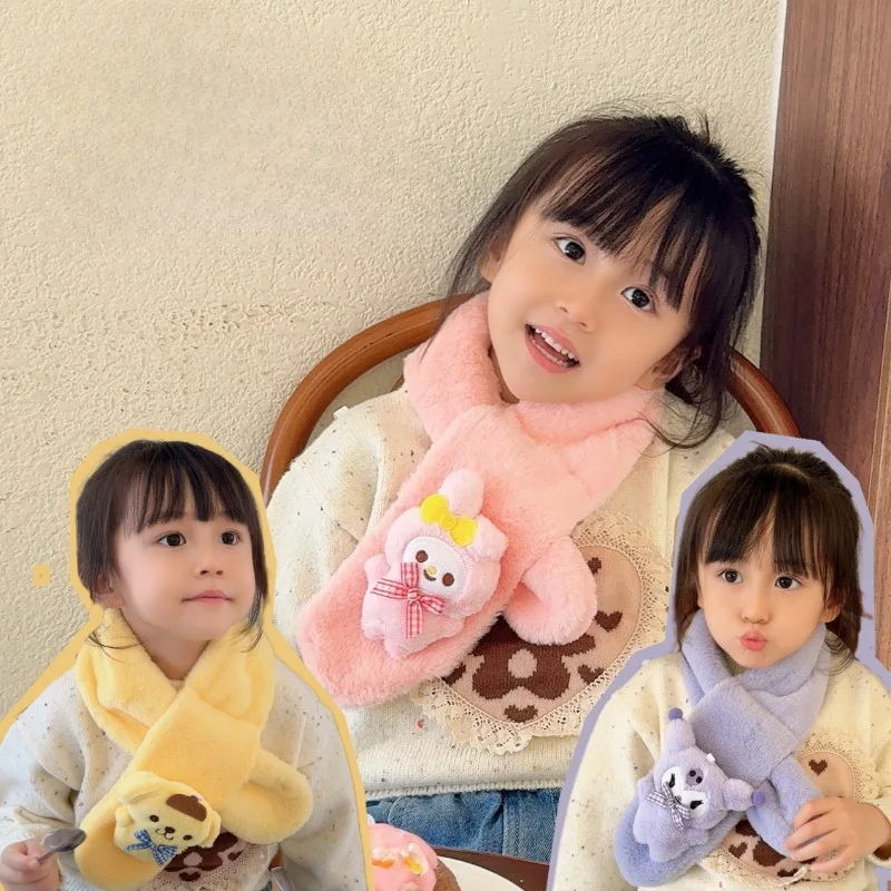 Kawaii Sanrio Kuromi Scarf Cartoon Cinnamoroll Melody Pompompurin Soft Girl Plush Thickened Keep Warm Kid Scarves Christmas Gift children scarf