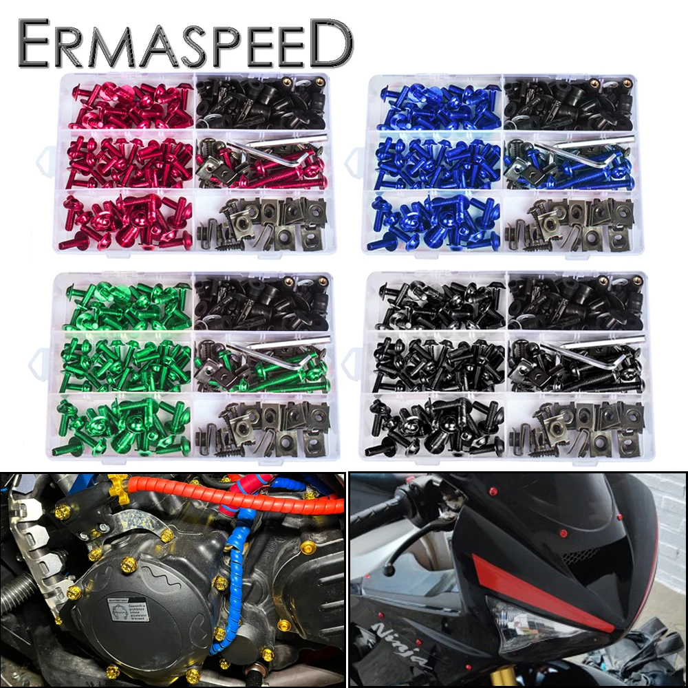 10x Red M6 Fairing Bolts & Spring Clips For Kawasaki Suzuki Motorcycles – Aluminum