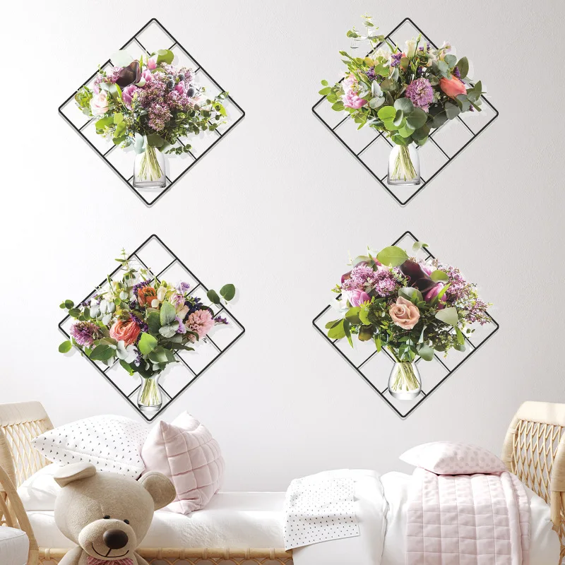 1set Flower Print Wall Paper, Self Adhesive Waterproof Wall Art Decal