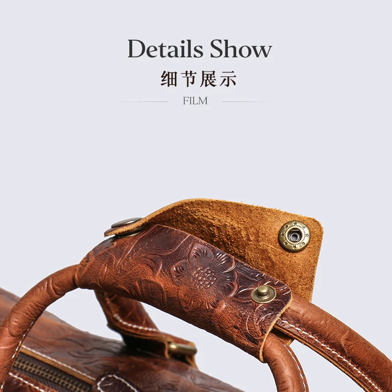 LEATHFOCUS Vintage Embossed Handbag Men's Women's Leather Travel Bag Large Capacity Business Duffles Bag Weekend Gym