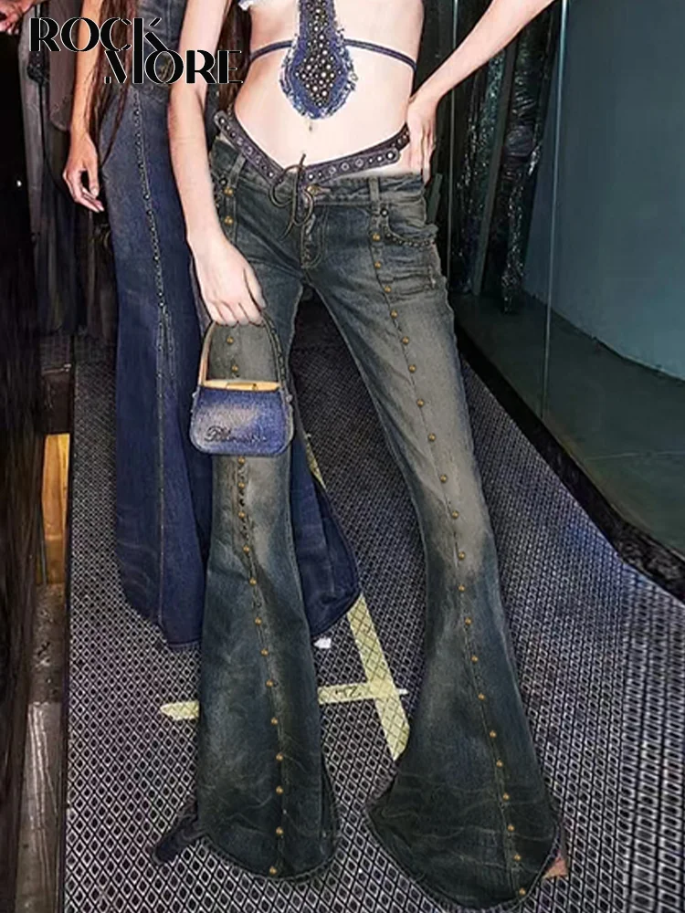 Rockmore-Chic-Rivet-Low-Rise-Jeans-Women-Y2K-Aesthetic-Slim-Flare-Pants ...