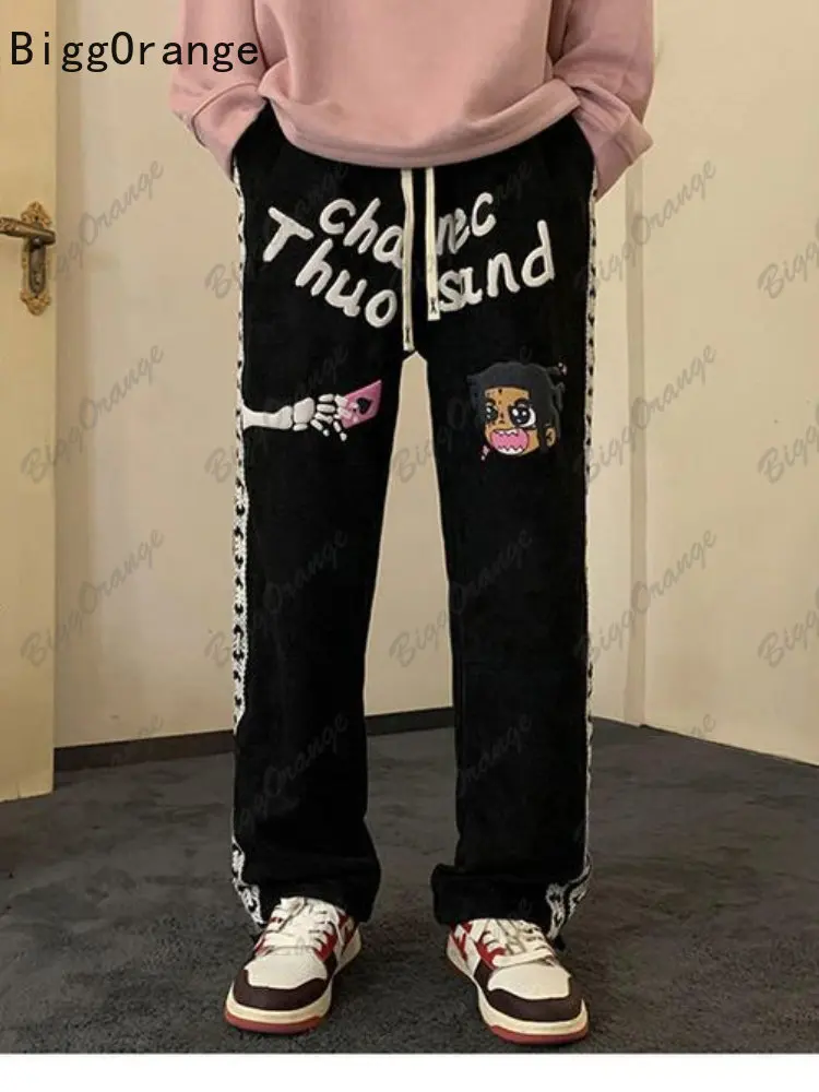 Suede Heavy Printing Casual Pants Trousers Men and Women High Street Pants for Men Loose Casual Straight Fashion Wide Leg wide leg pants
