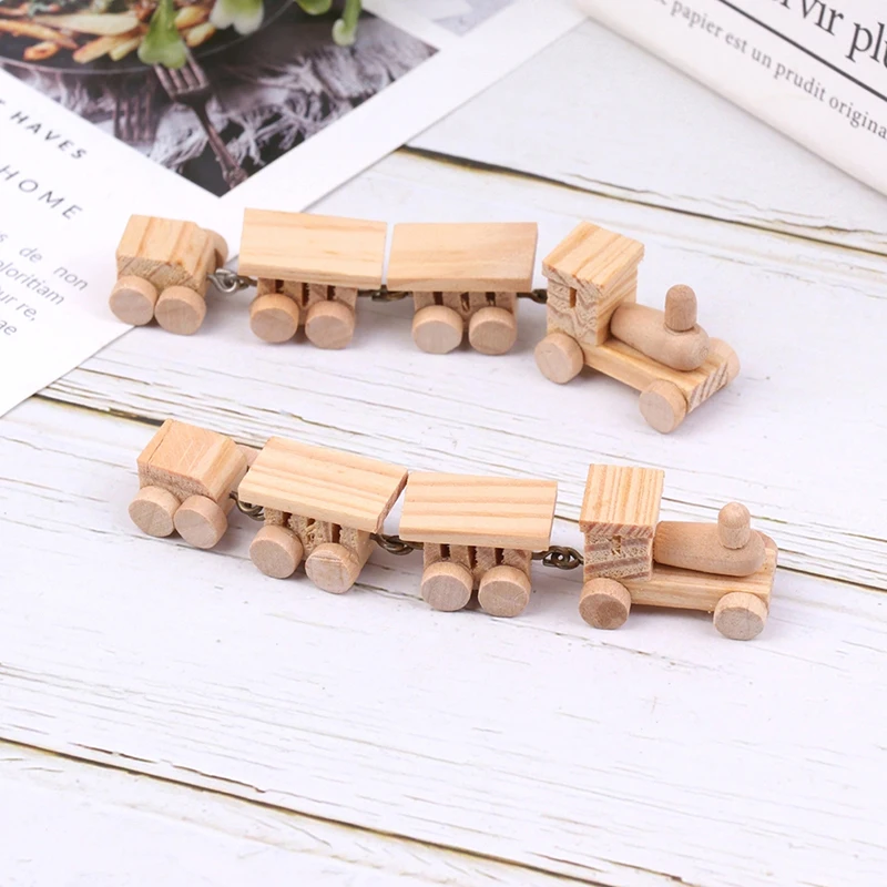 

1PC 1:12 Dollhouse Miniature Cute Small Wooden Train Locomotive Compartment Carriages Unpainted Model Play Home Decor Toys