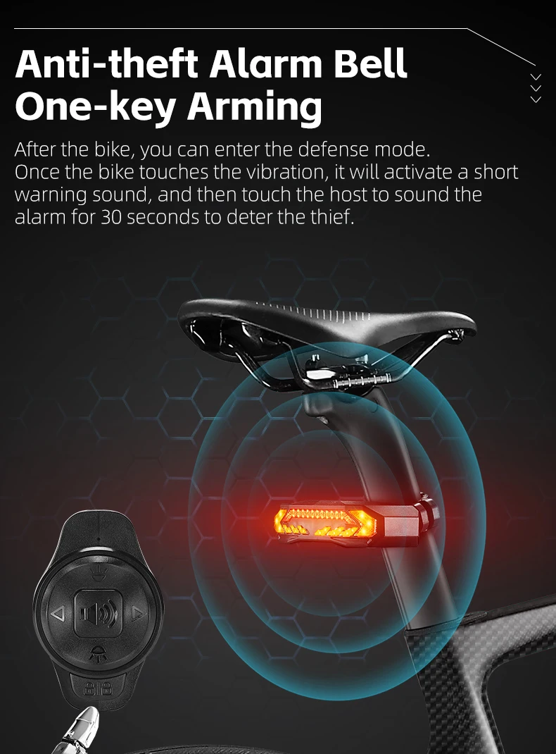 WEST BIKING Smart Alarm Taillight Remote Steering Tail Light IP65 Waterproof Type-C Charging Bike Taillight Alarm Bicycle Light