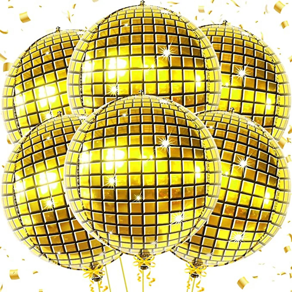 4Pcs Gold Disco Ball Balloons Disco Party Decor 4D Gold Disco Balloons 70S 80S Disco Theme Mamma Mia Decorazioni Per Feste Forniture