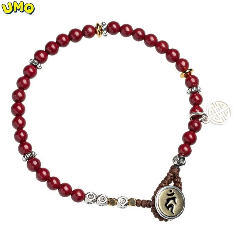 

Raw Ore High Content Purple Gold Cinnabar S925 Sterling Silver Zodiac Life Buddha Fine Luck Bracelet for Men and Women Wealth Je