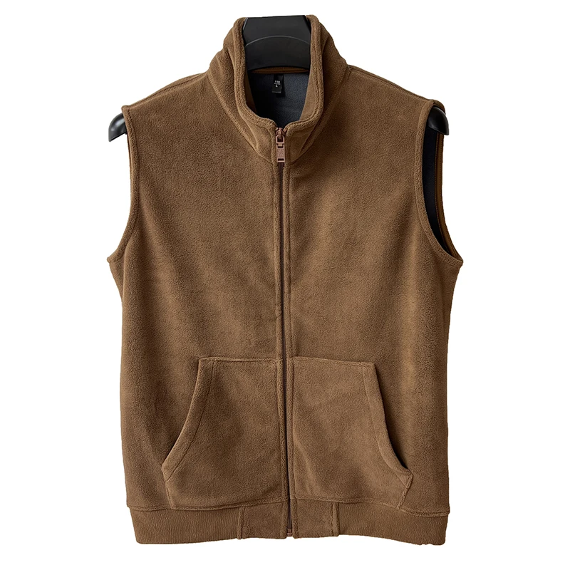 Men's Double-Sided Fce Vest Warmth Outerwear Large Size Fce Lined Zipper Closure Stand Fit Casual Winter Jaet