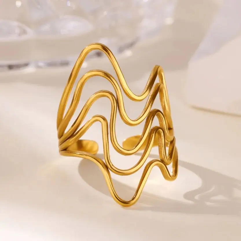 Stainless Steel Multilayer Wave Rings For Women