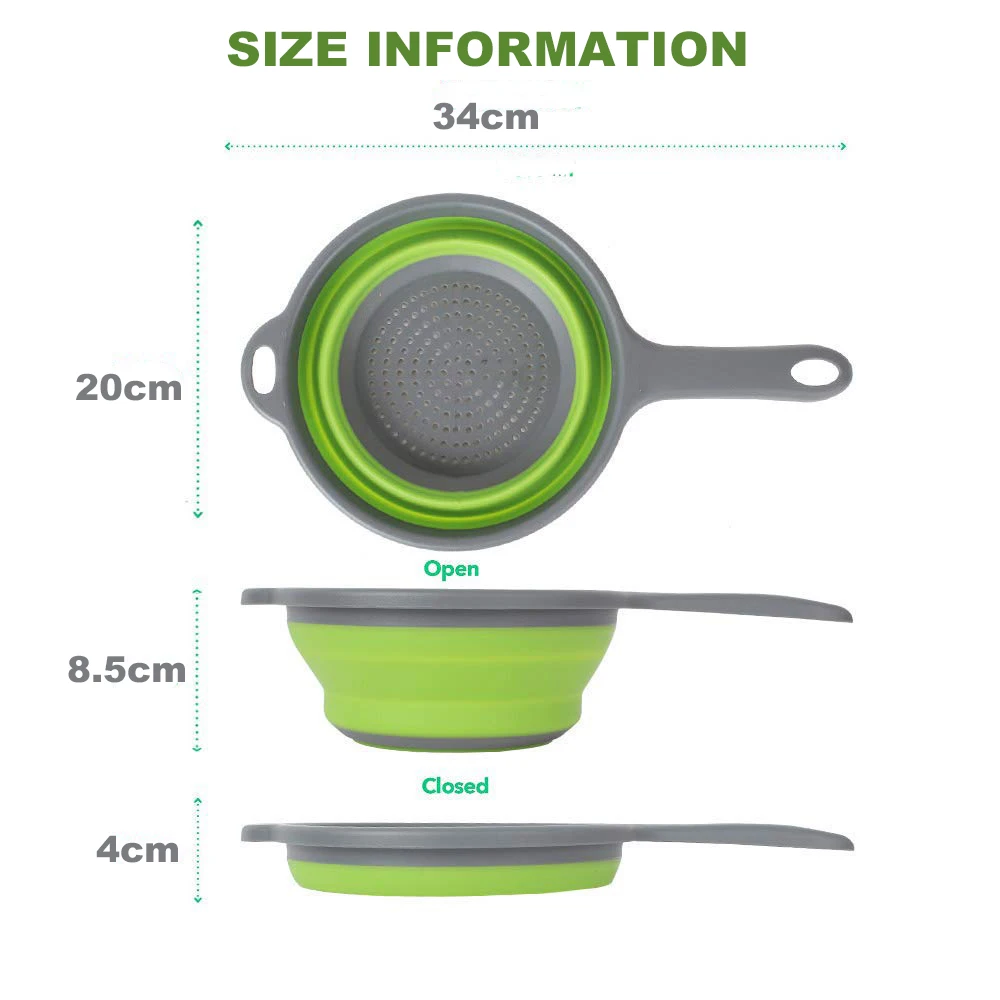 1pcs Foldable Silicone Colander Fruit Vegetable Washing Basket Strainer with Handle Strainer Collapsible Drainer  Kitchen Tools
