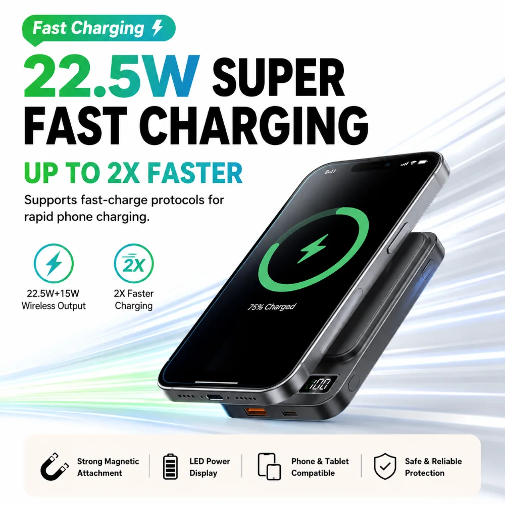 Magnetic Power Bank 20000mAh Large Capacity Wireless Fast Charging Suitable for IPhone Xiaomi Huawei Universal Mobile Power Bank - 2
