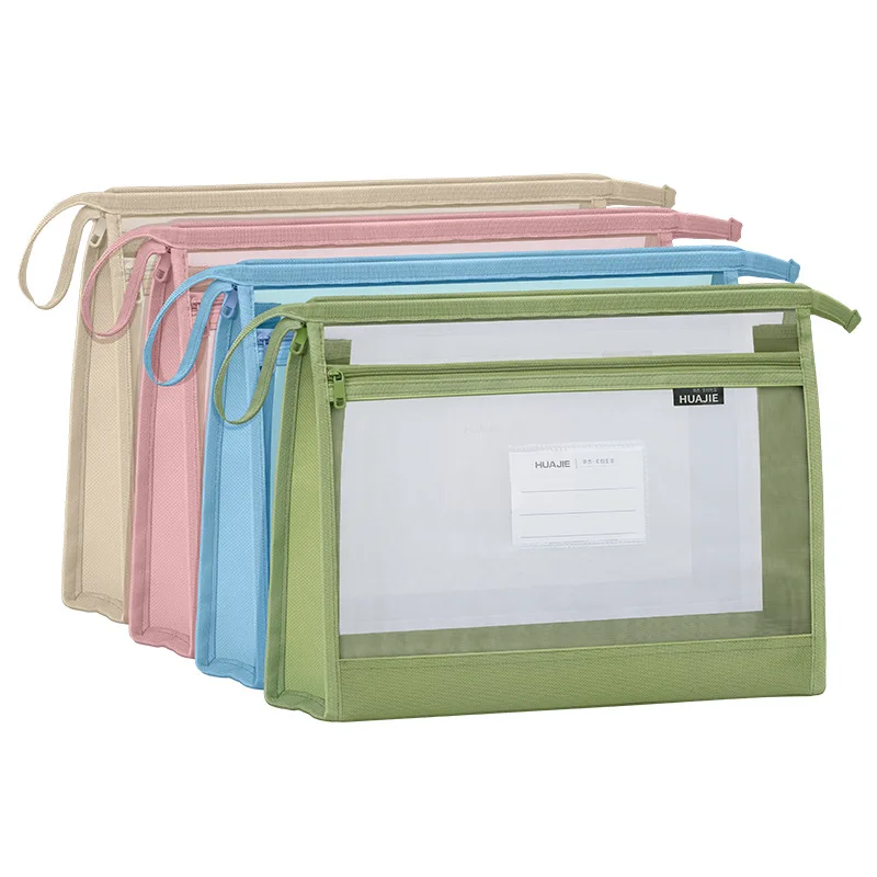 

File Bag Waterproof Document Storage Bag Large Capacity Transparent Mesh Zipper File Test Paper Archive Bag Student Supplies
