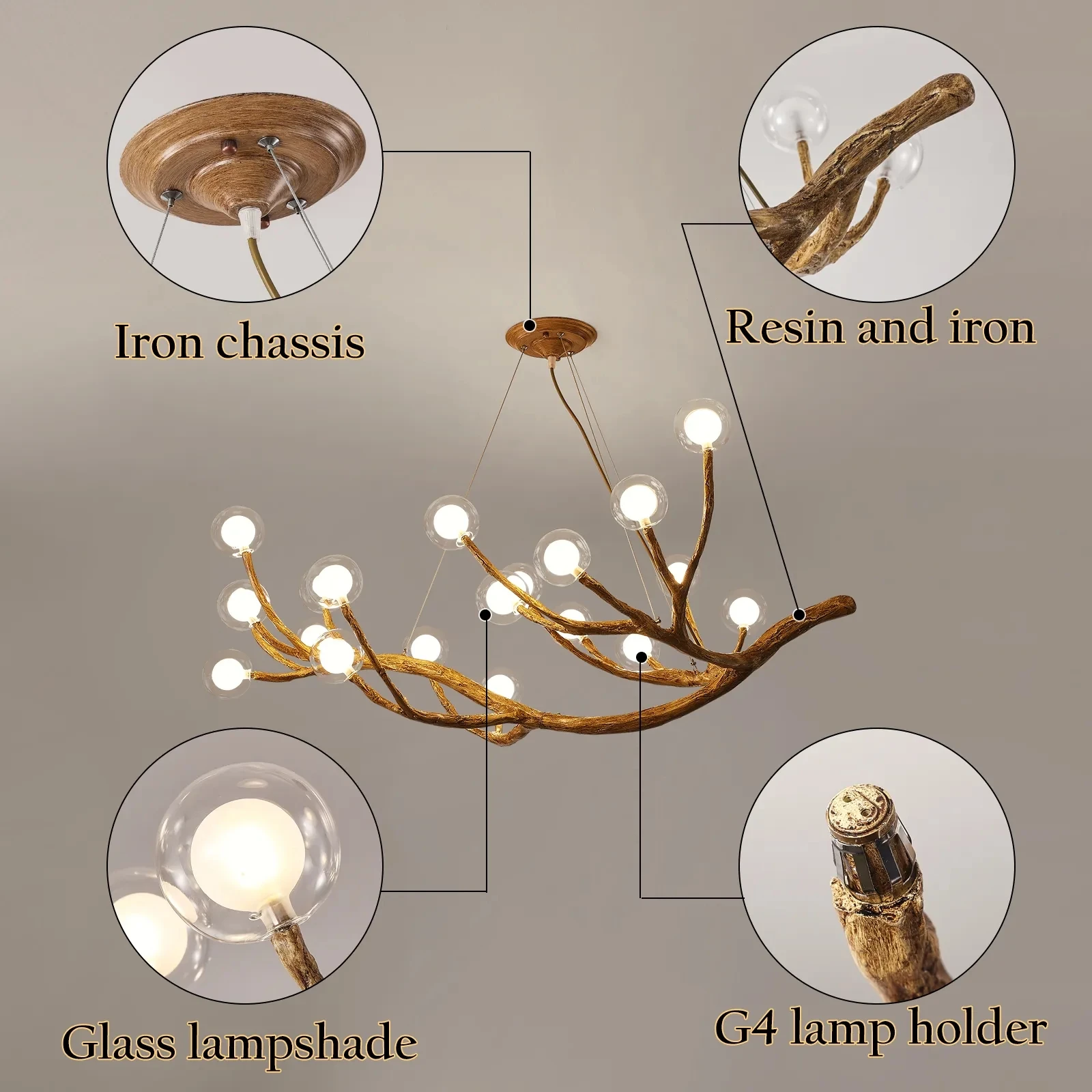 Nordic Retro LED Chandelier For Living Bedroom Tree Branch Art Ceiling Pendant Lights Brown Antique Hanging Lamp Decor Lighting