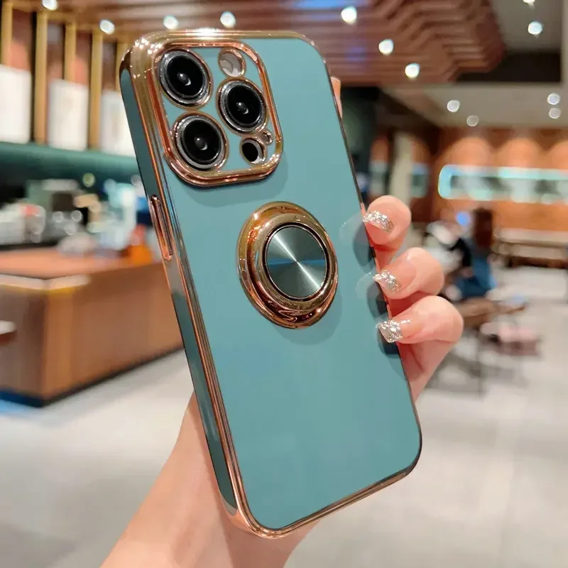 thumbnail image 1 of Luxury Magnetic Plating Silicone Case For iPhone 15 14 13 12 11 Pro Max XS XR 7 8 Plus SE 2020 2022 Full Covers With Ring Holder, 1 of 5