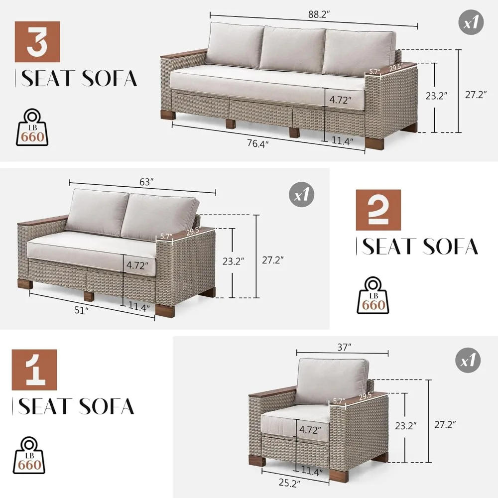 Patio Furniture Sets, （4/5/6/7）-Piece Wicker Sofa Set, with Outdoor Patio Cushions & 5.9" Wider Wood Armrest 2