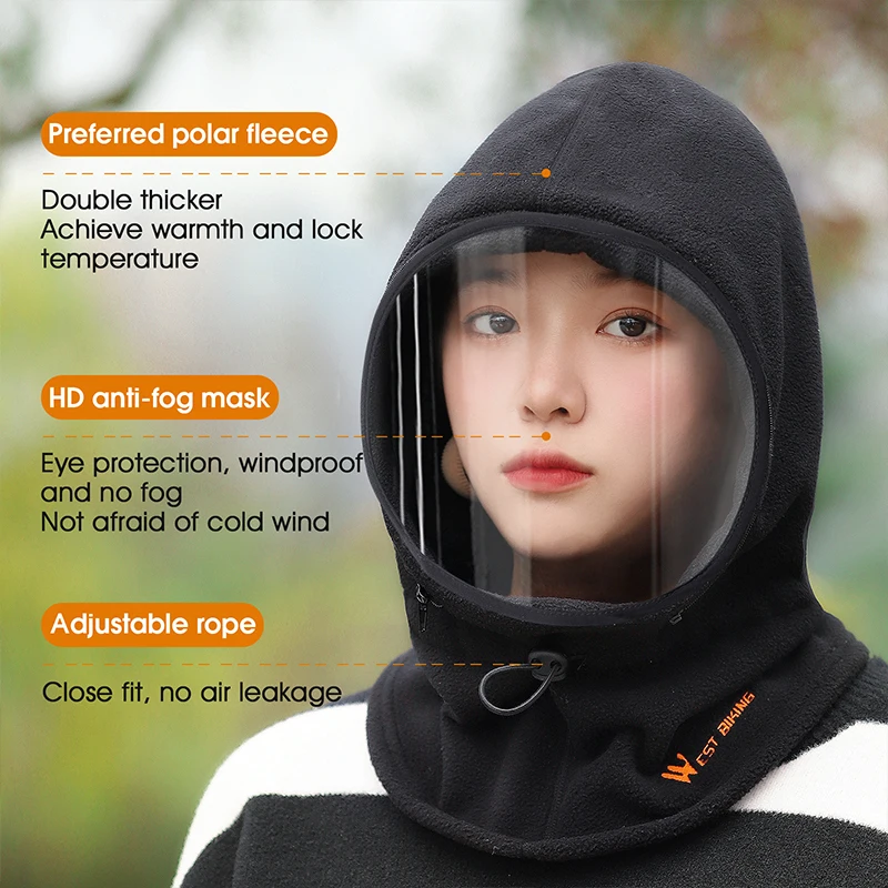 WEST BIKING Winter Windproof Cycling Cap Anti Dust Fleece Warm Hood Ski Sport Bike Motorcycle Headgear Bicycle Hat Balaclava