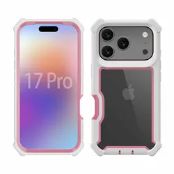 Enhanced Armor Shockproof Matte Bumper Transparent Acrylic Protective Case - iPhone 15 Plus (White - Pink)
