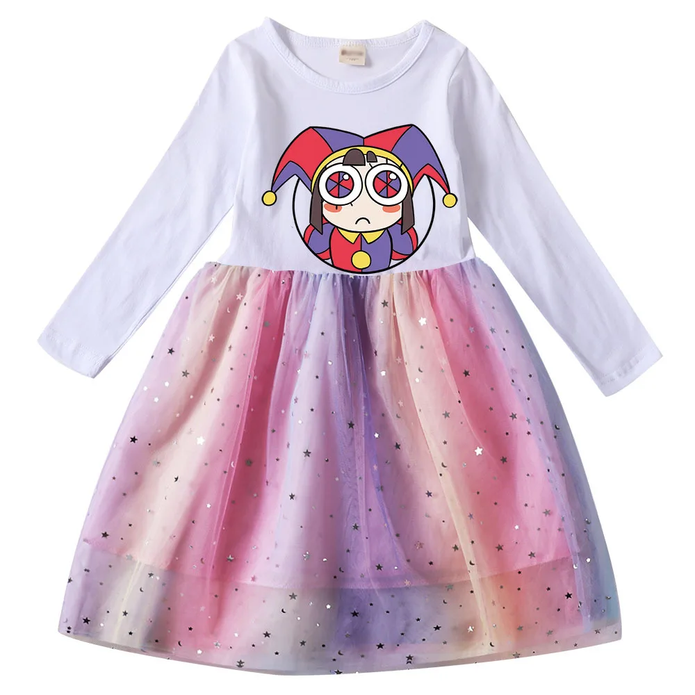 

The Amazing Digital Circus Children Clothes Kids Wedding Party Dress Girls Long Sleeve Mesh Dresses Birthday Christmas Gifts