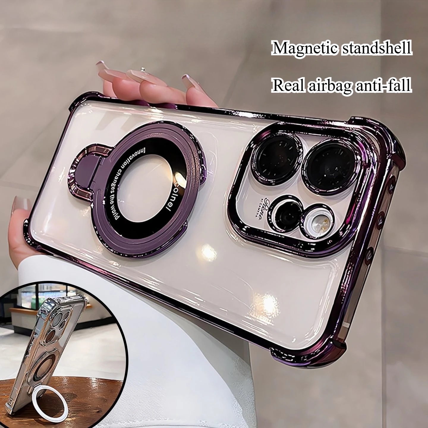 Electroplated Transparent Magnetic TPU Phone Case with Lens Film Protection