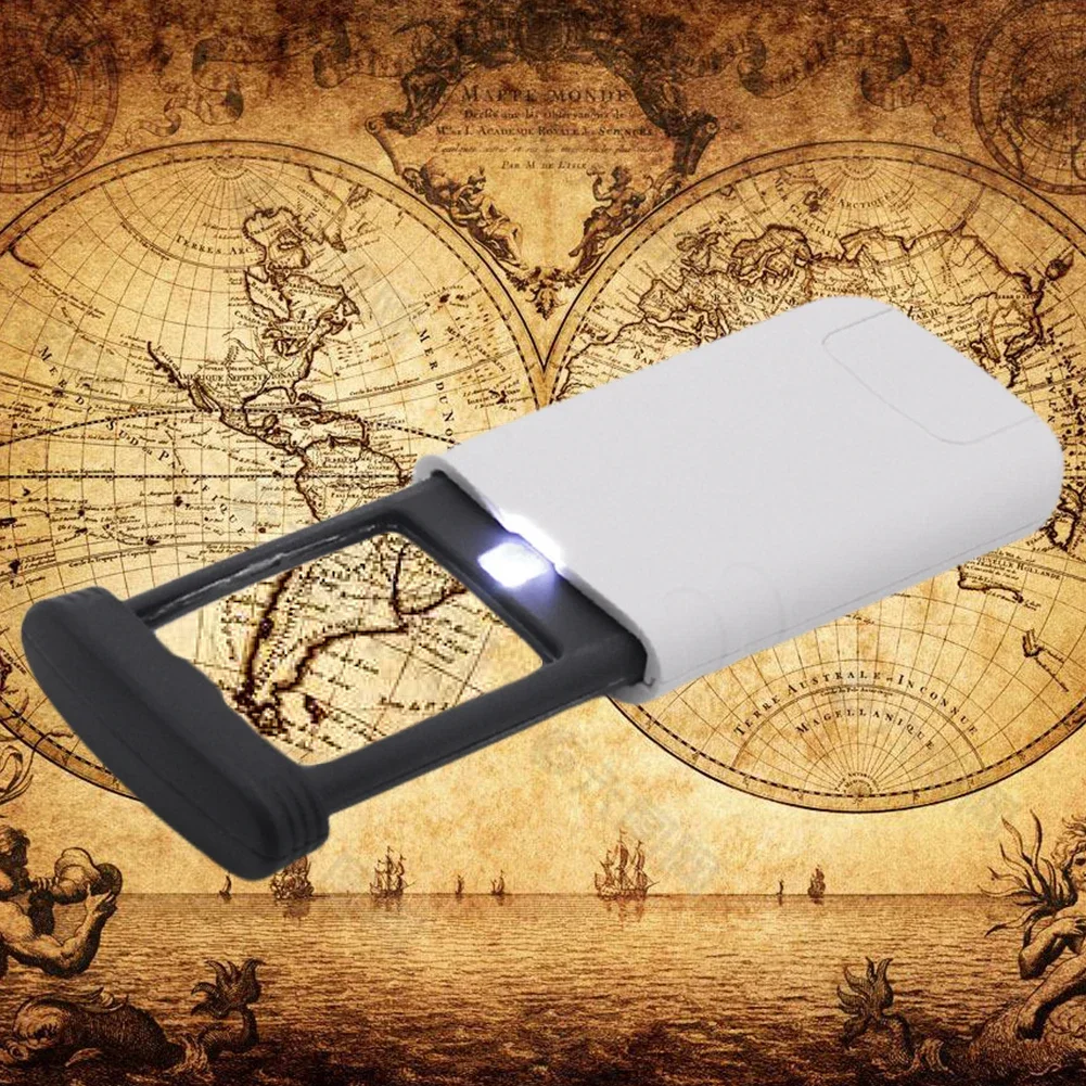 Pull-Out Magnifier Foldable Portable Pocket Loupe Handheld 4x Rectangular with 1 LED Light for Reading Jewelry/Antique Appraisal