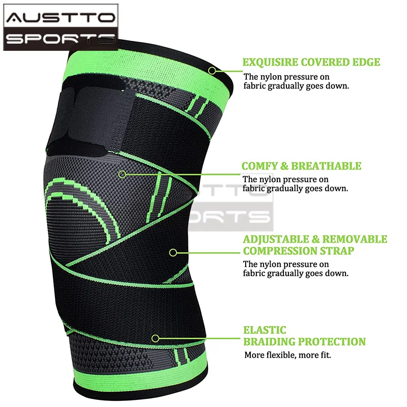 Austto Knee Brace Compression Sleeves with Strap Support Men Women Knee pain Meniscus tear Sports