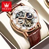 OLEVS 6670 Mechanical Fashion Watch Genuine Leather Watchband Round-dial Moon Phase Month Display 3