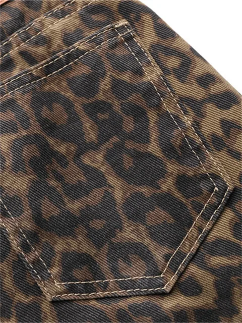 Jean imprimé léopard pour femmes, taille haute, mode rétro Y2k, pantalon en Denim, Hip Hop, jambes droites et larges, Baggy 5