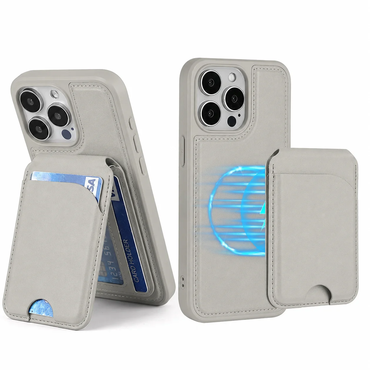 Luxury Leather Magnetic Wallet Case with Detachable Card Holder and Foldable Stand