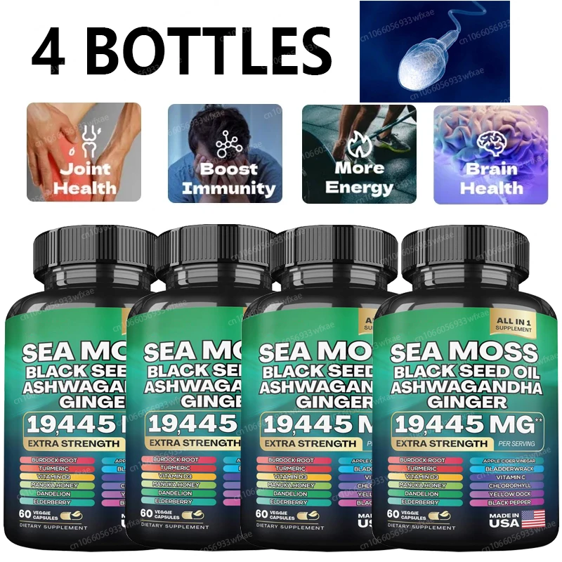 4 Bottles ORGANIC SHILAJIT Capsules 1000mg Sea Moss Capsules Ginseng Pills Immune Health Thyroid Support