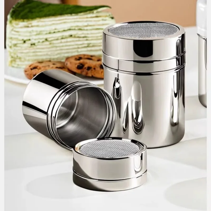 Silver stainless steel mesh tube type dusters dusting salt shaker spice jar Salt Sugar Pepper Shaker Box Cocoa Icing Powder 1pc