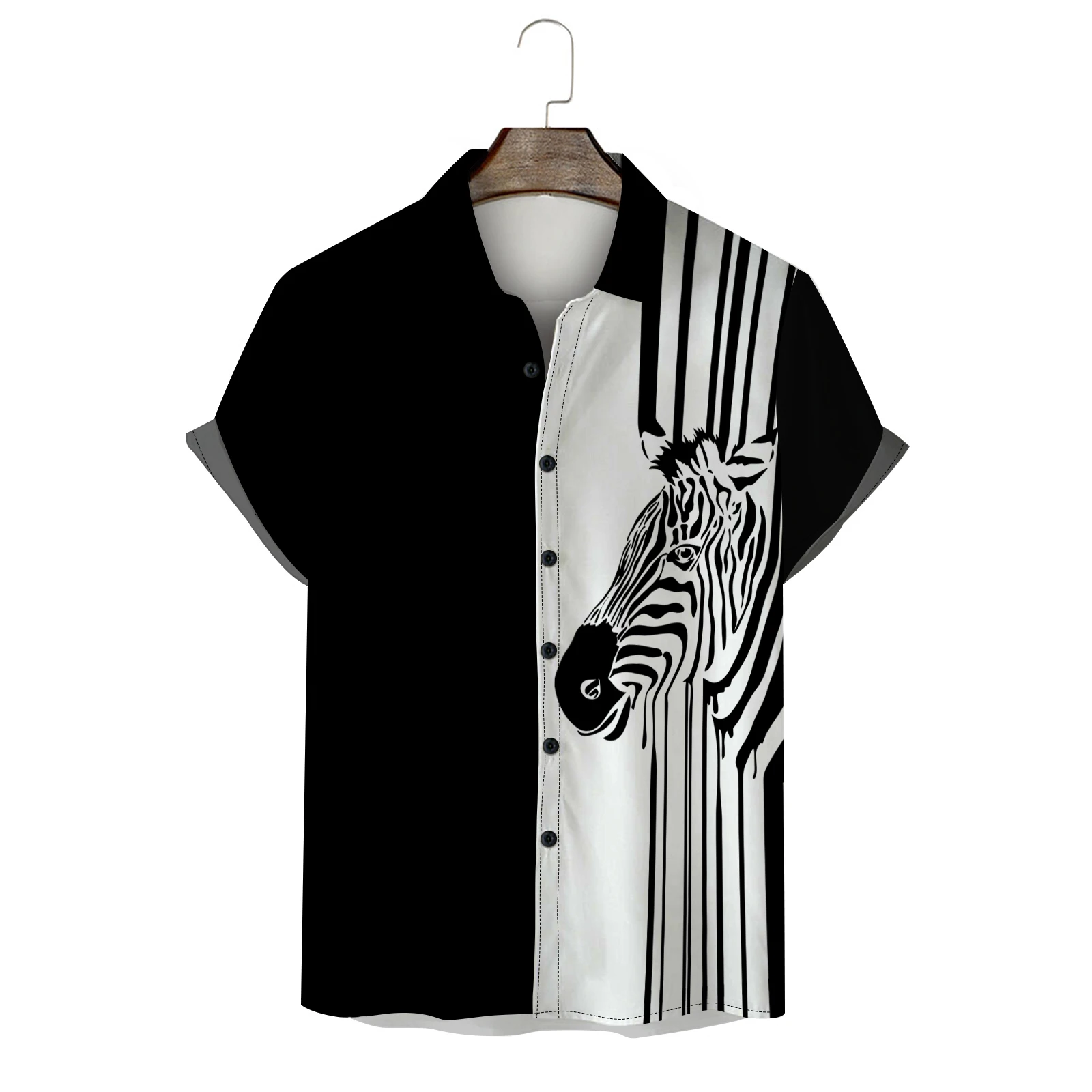 Summer black and white striped shirt 3D printed zebra pattern men's Hawaiian shirt fashion casual street style men's t-shirt