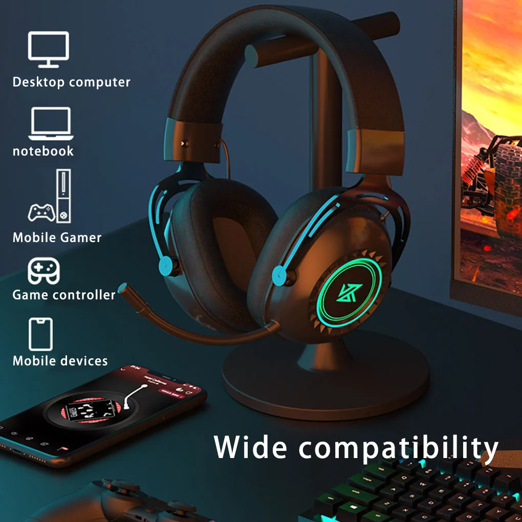

Portable Gaming Headphone RGB Headset Stereo Sound Wireless Earphone