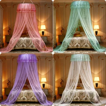 Moustiquaire princesse ronde en forme de dôme, en Polyester, pour lit simple et Double, monté au plafond 1