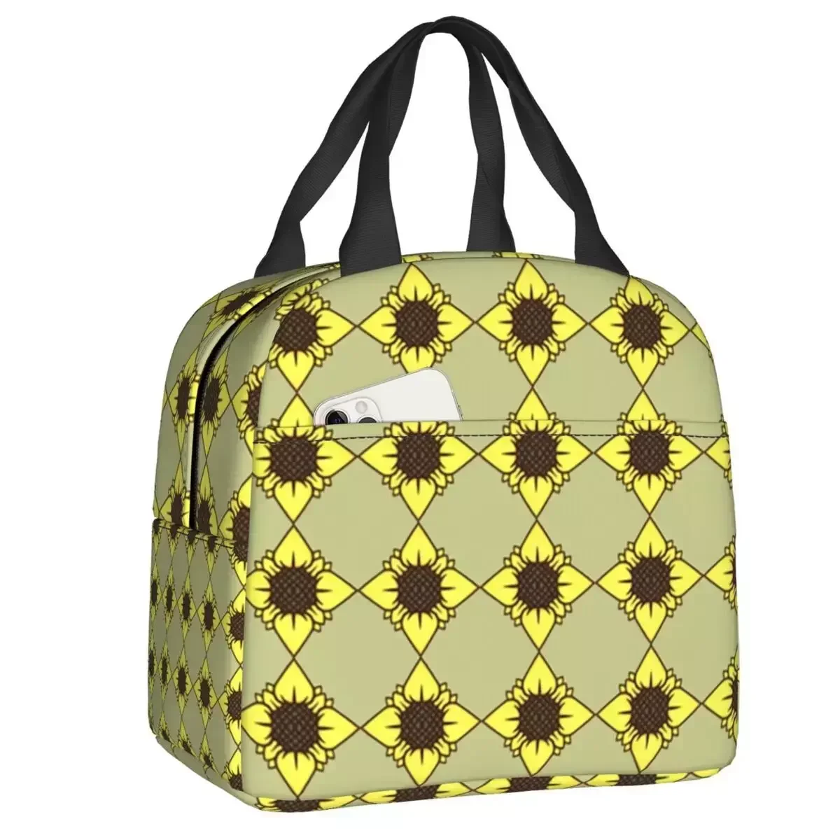 

2024 New Sunflower Cottagecore Nostalgic Pattern Insulated Lunch Bag Flower Thermal Cooler Lunch Box Office Work School
