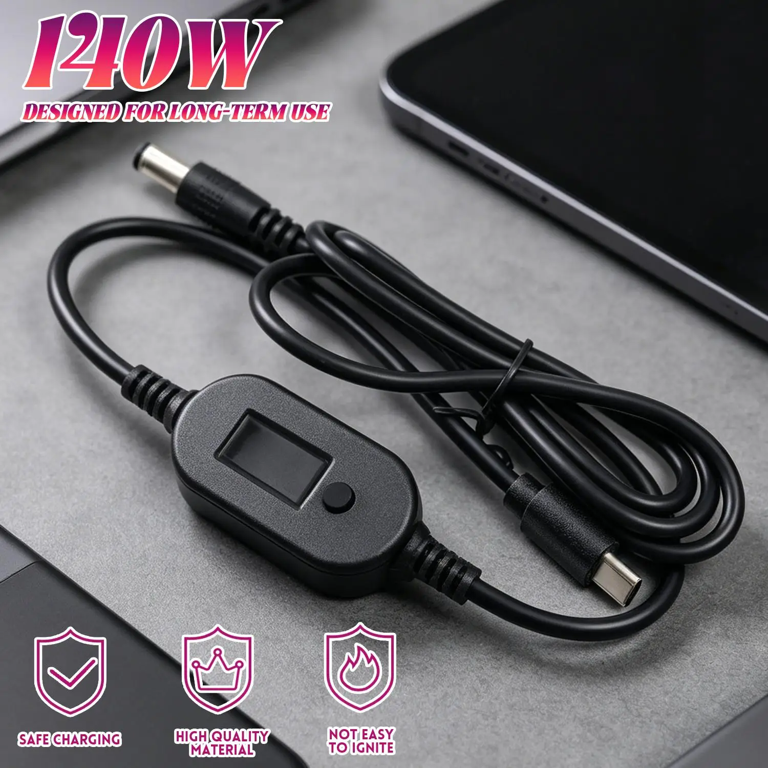 USB C-DC 전원 케이블 140W PD 타입 C-5V 9V 12V 15V 20V 28V 조절 가능 전압 어댑터 연결 케이블 (노트북, 라우터용)