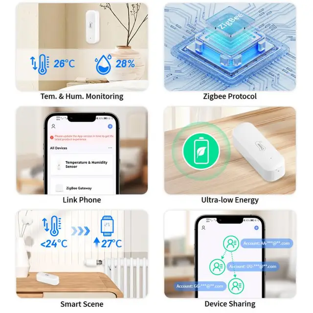Aubess ZigBee/WiFi Tuya Smart Temperature And Humidity Sensor Smart Life APP Wireless Remote Control Work With Alexa Google Home 4