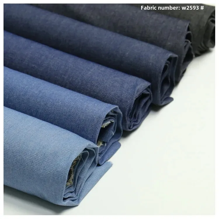 High Cotton Content Plain Weave Denim Fabric 4oz Thin Original Blue Summer Shirt Material W2593 Lightweight Comfortable