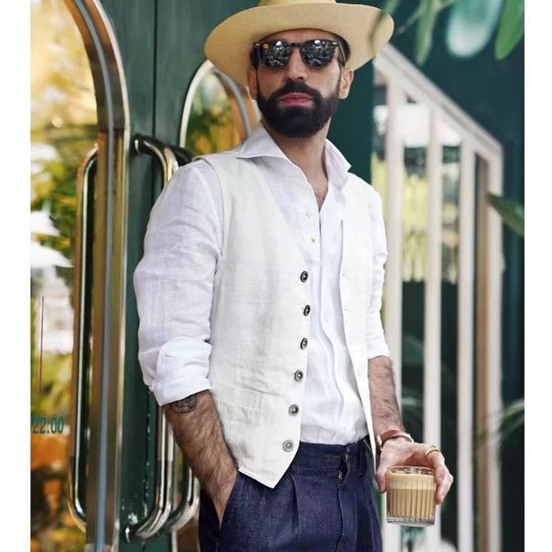 

2023 Temperament Men's Casual Single-breasted Cotton Linen Vest