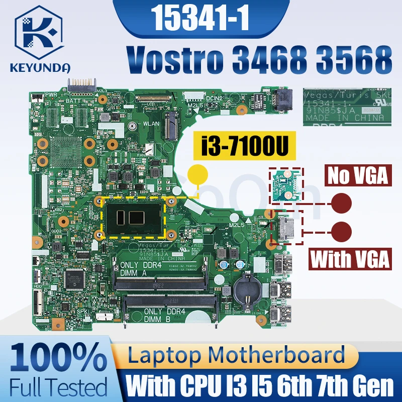Placa-mãe do Portátil para Dell Mainboard Dell Vostro 3468 3568 Inspiron 3467 3567 153411 00mpjh 02876n 07d5j9 0np4ry 0ry2y1 i3 i5 7th