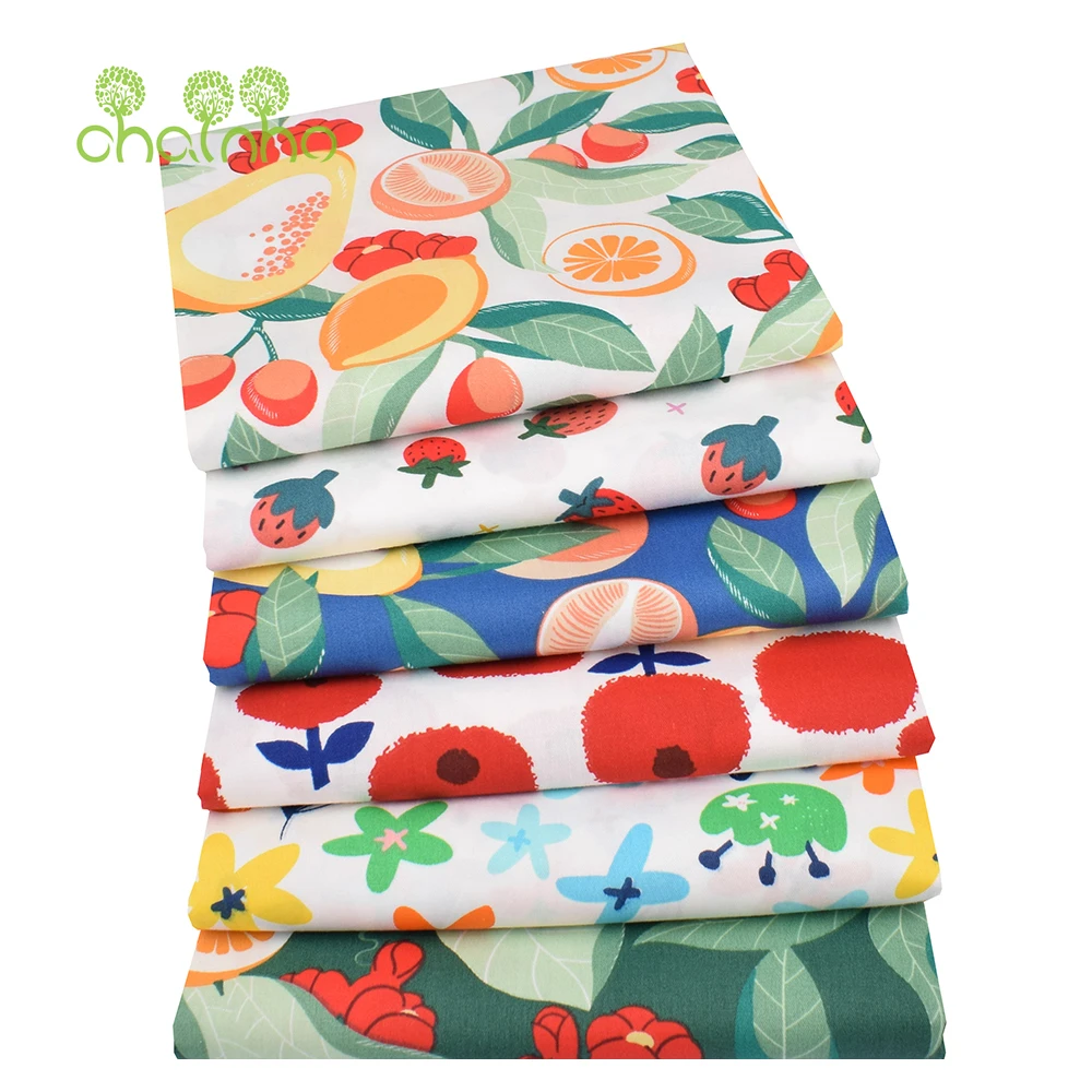 Chainho,Printed Twill Weave Cotton Fabric,DIY Sewing Quilting Material,Patchwork Cloth,6 Designs Series,2 Sizes,15C375