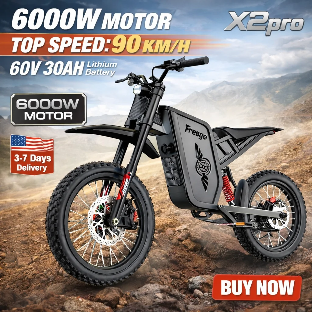 Freego X2 Pro Electric Motorcycle for Adults 6000W Motors 1800wh Lithium Battery 7 Speed 50MPH Off Road Ebike + 2 Year Warranty