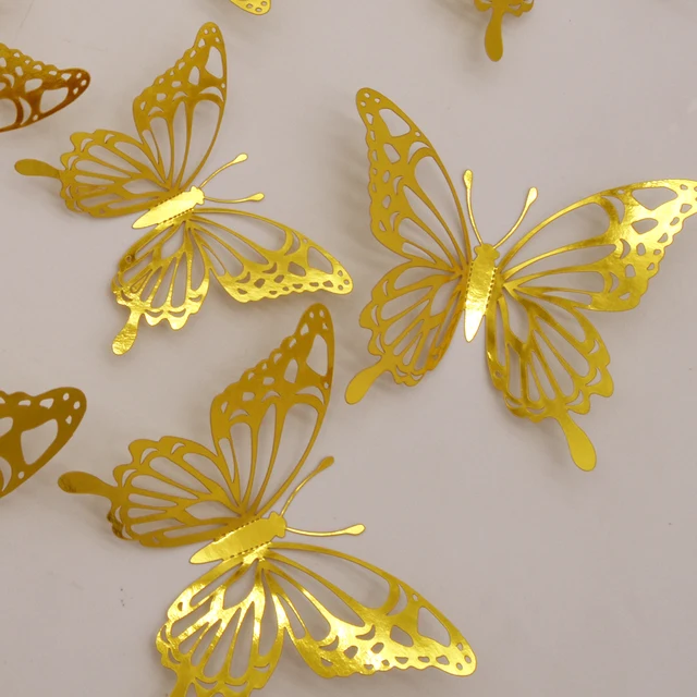 12Pcs Metal Texture Gold Artificial Butterfly Cake Topper Cake Decoration Simulation Butterflies Wedding Crafts Party Decoration G020