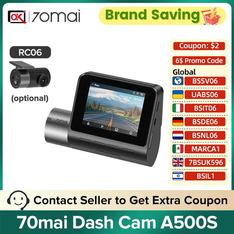 70mai A500S Pro plus Dash Cam Car DVR English Voice 1944P