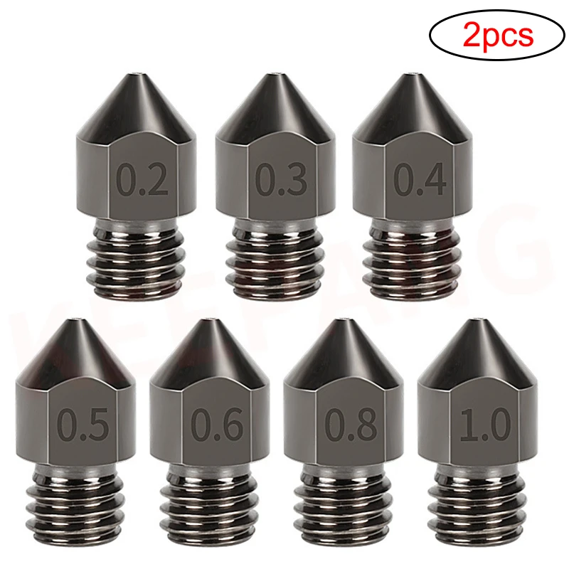 RAMPS 2pcs MK8 Hard Steel Nozzle 0.2mm-1.0mm Extruder Threaded Print Head 1.75mm 3D Printer Nozzle for Ender 3 Accessories 3d printer parts reprap mk8 hardened steel nozzle e3d nozzle 1 75mm 0 4 0 6 0 8mm for mk8 ender 3 cr10 cr10s hotend kit 1 2pcs