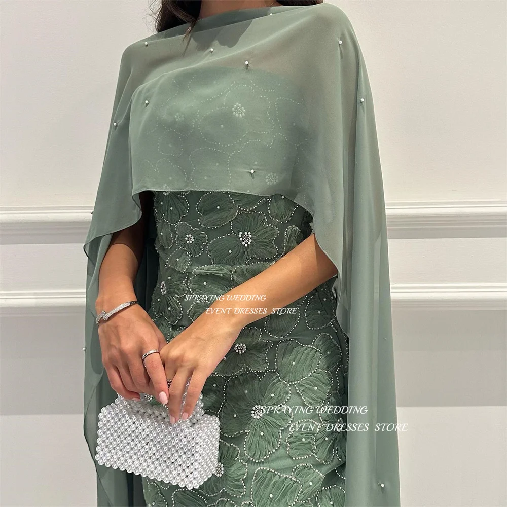 Evening Dresses Lace Mermaid Strapless Sleeveless Prom Gown Shawl