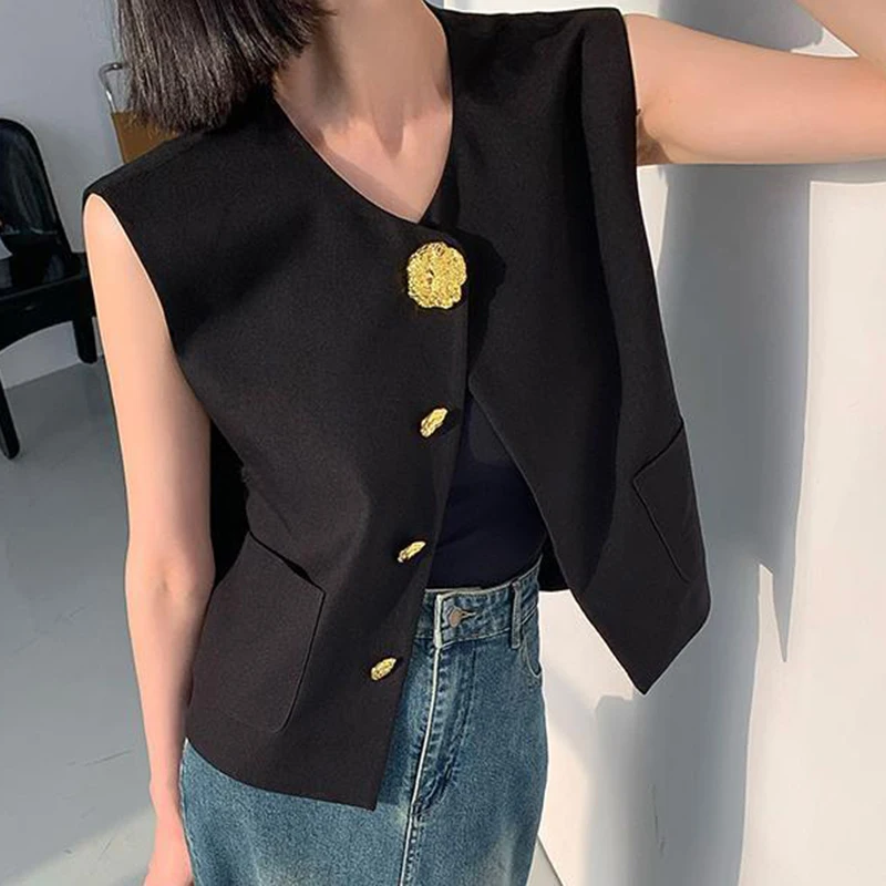 Black design feeling sleeveless vest women's new casual short top trend  casaco feminino  vest women  vest