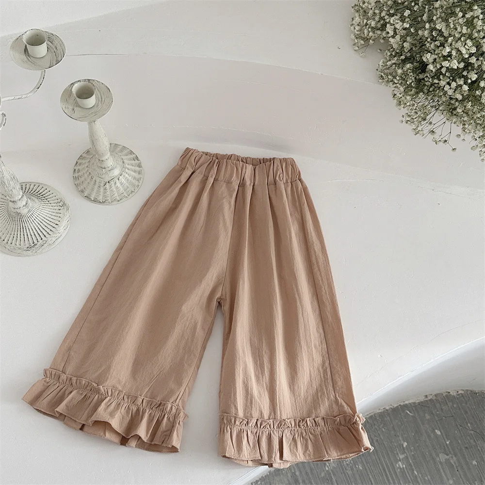 Pantalones de primavera y otoño para niñas de 0 a 3 años, pantalones de pierna ancha para bebés, pantalones de encaje Floral para niños pequeños, pantalones casuales sueltos simples para niños