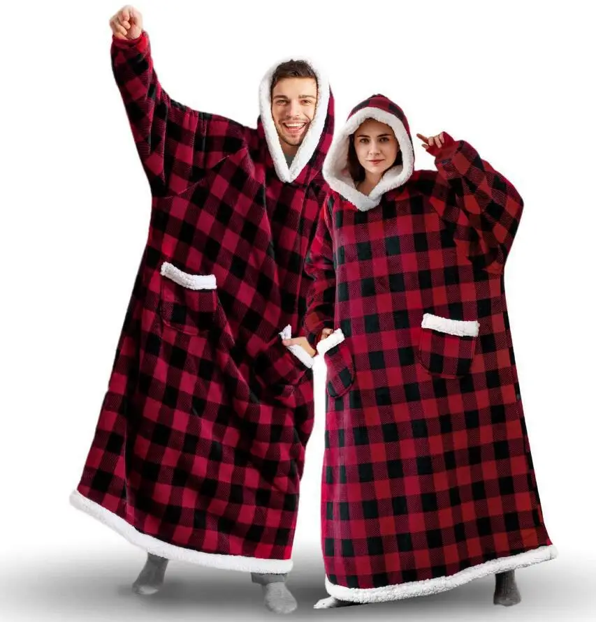 

2023 New Oversized Super Long Flannel Blanket with Sleeves Winter Hoodies Sweatshirt Women Men Pullover Fleece Giant TV Blanket