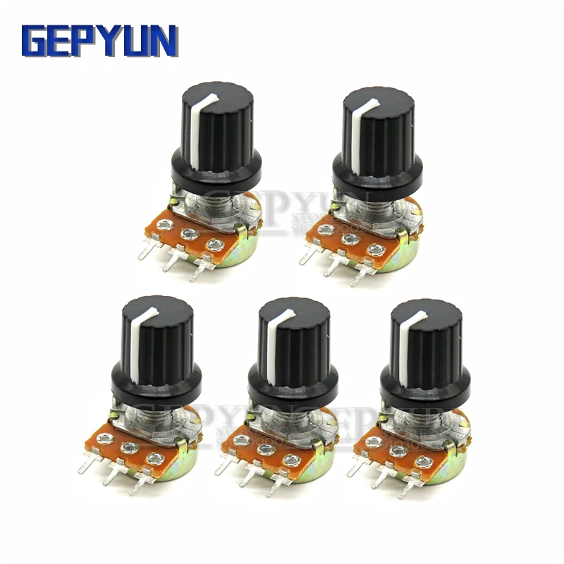 Potentiometer Kit 5Sets 5PCS+5PCS WH148 B1K ~ B1M ohm 1K 2K 5K 10K 3Pin 15mm 10K Terminal Linear Taper Rotary For Arduino Gepyun