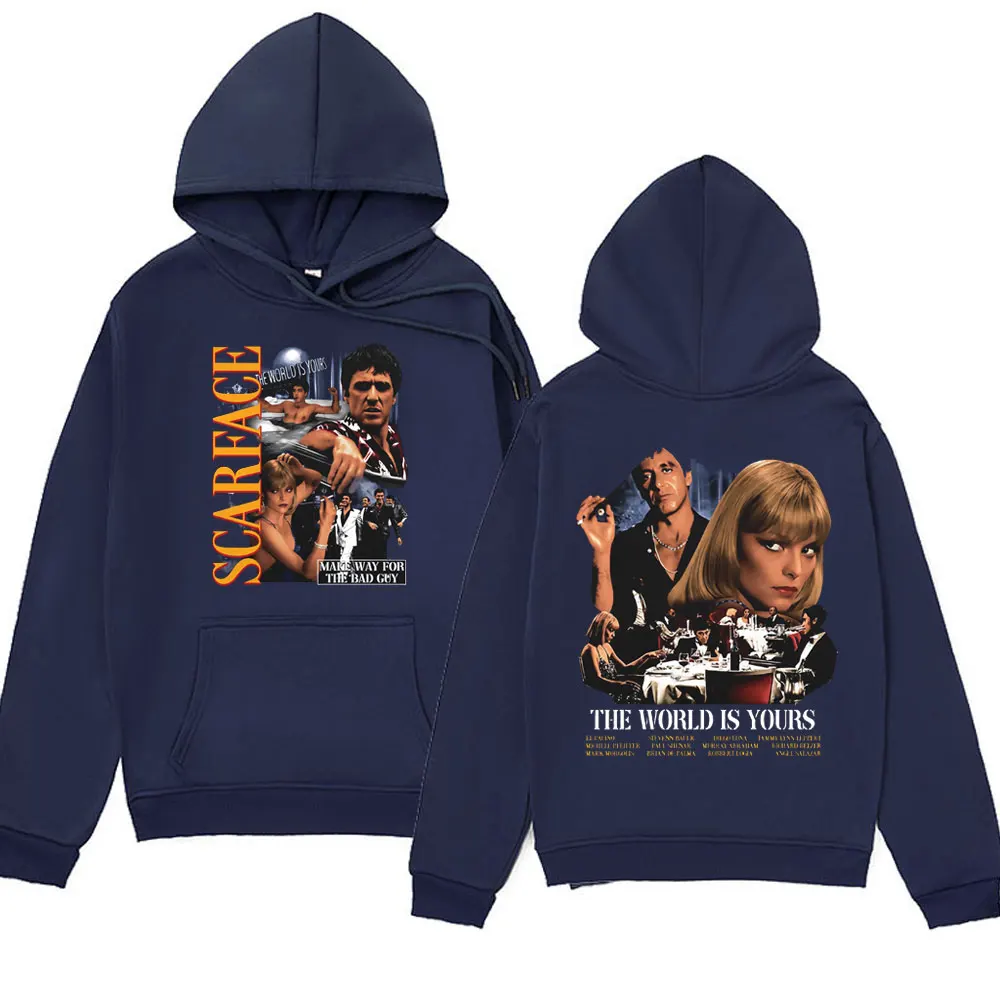 Vintage 90s Movie Scarface Al Pacino Tony Montana Printed Hoodies Men's Fashion Style Hip Hop Sweatshirts Spring Fleece Pullover