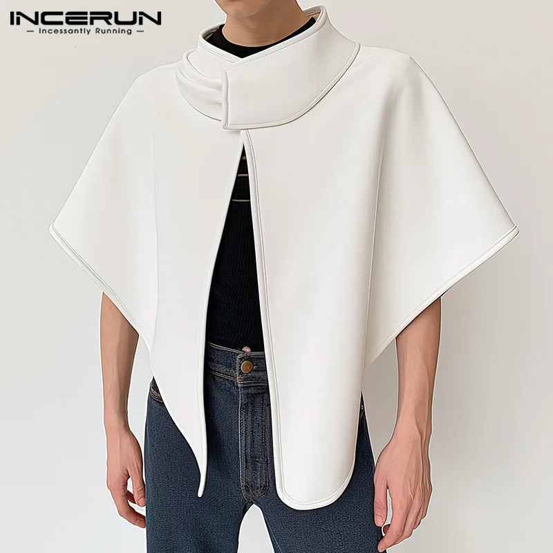 

Men Irregular Cloak Coats Solid Color Turtleneck Loose Trench Men 2024 Streetwear Fashion Casual Male Ponchos Cape S-5XL INCERUN